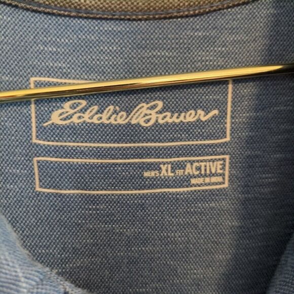 Eddie Bauer Men's XL Blue Heathered Active Fit Short Sleeve Polo Shirt - Picture 2 of 7